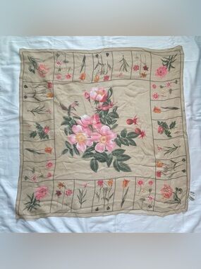 Nordstrom Beige Floral Silk Scarf